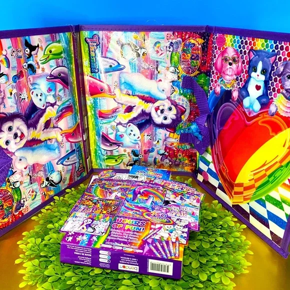 LISA FRANK TRIFOLD PORTFOLIO OVER 750 STICKERS 3 PUZZLES ACTIVITY SET MO… - Picture 5 of 16